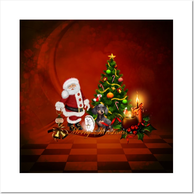 Santa Claus with hedgehog and dog  brings happiness Wall Art by Nicky2342